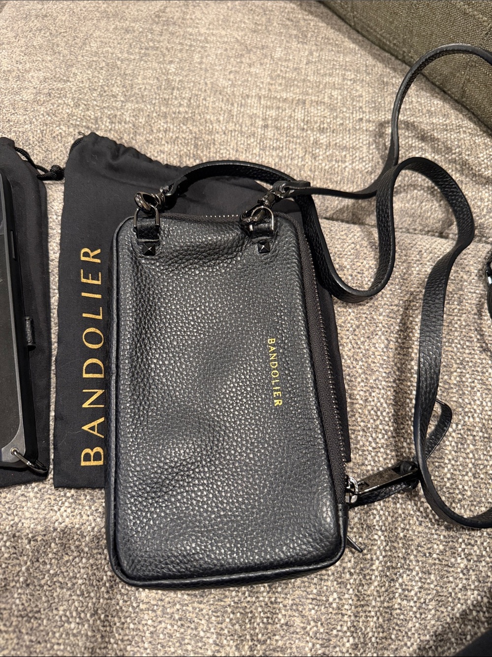 Bandolier Mila MagSafe Black Pebbled Leather Crossbody with Expanded Zip Pouch - Picture 5 of 8